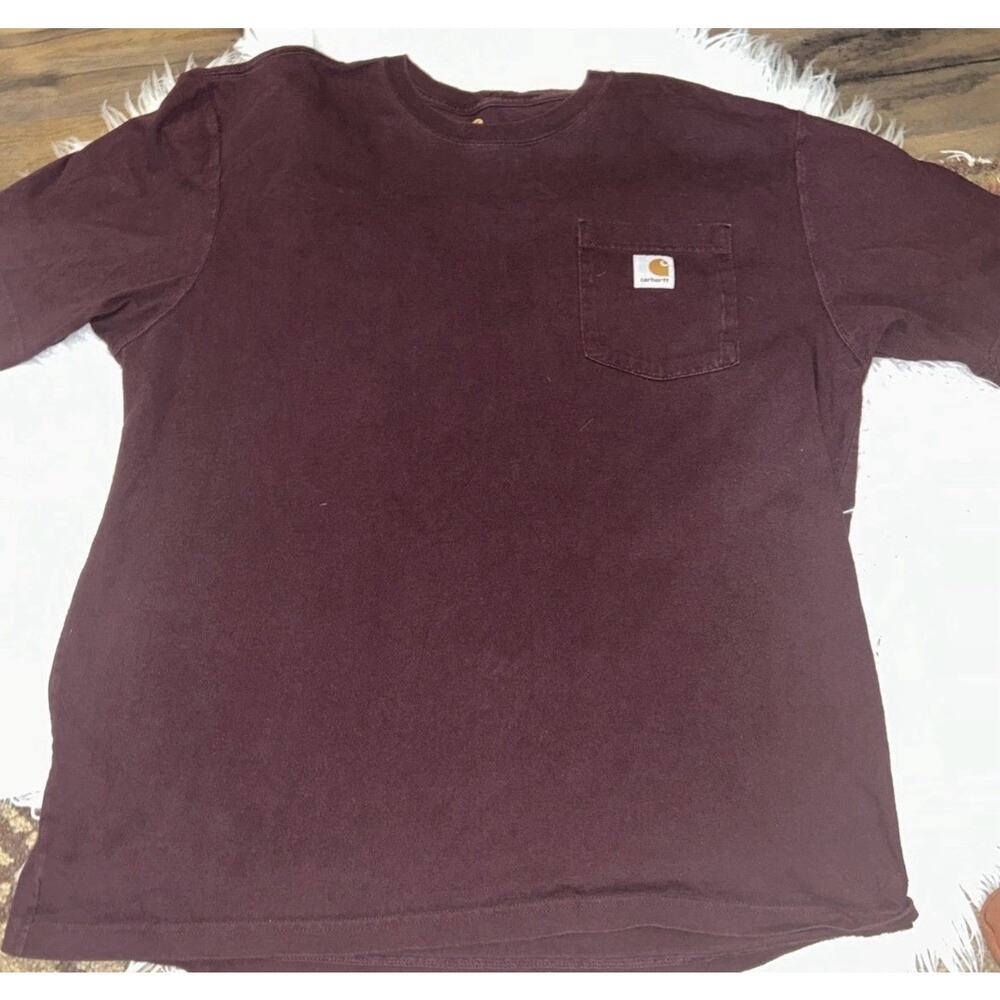 Carhartt Men’s Size Large Maroon Tshirt Thick With Pocket